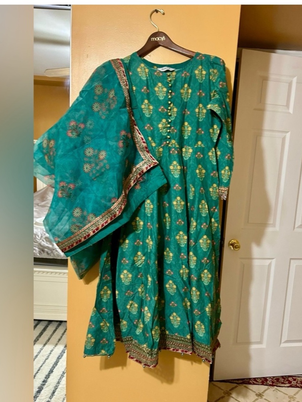 Maria. B. Green Embroidered Anarkali Suit with Matching Dupatta - Picture 5 of 8
